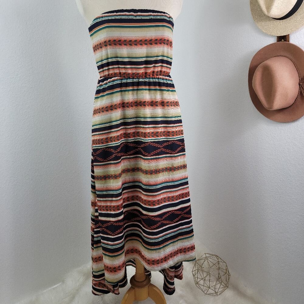 MAEVE Multicolor Desert Coasts Strapless Maxi Summer Dress Stripe Boho Vacation
